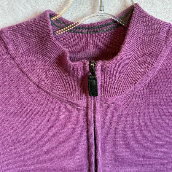 Men's Size XL Kirkland Signature Extrafine Merino Wool 1/4 Zip Purple Sweater - Picture 5 of 13